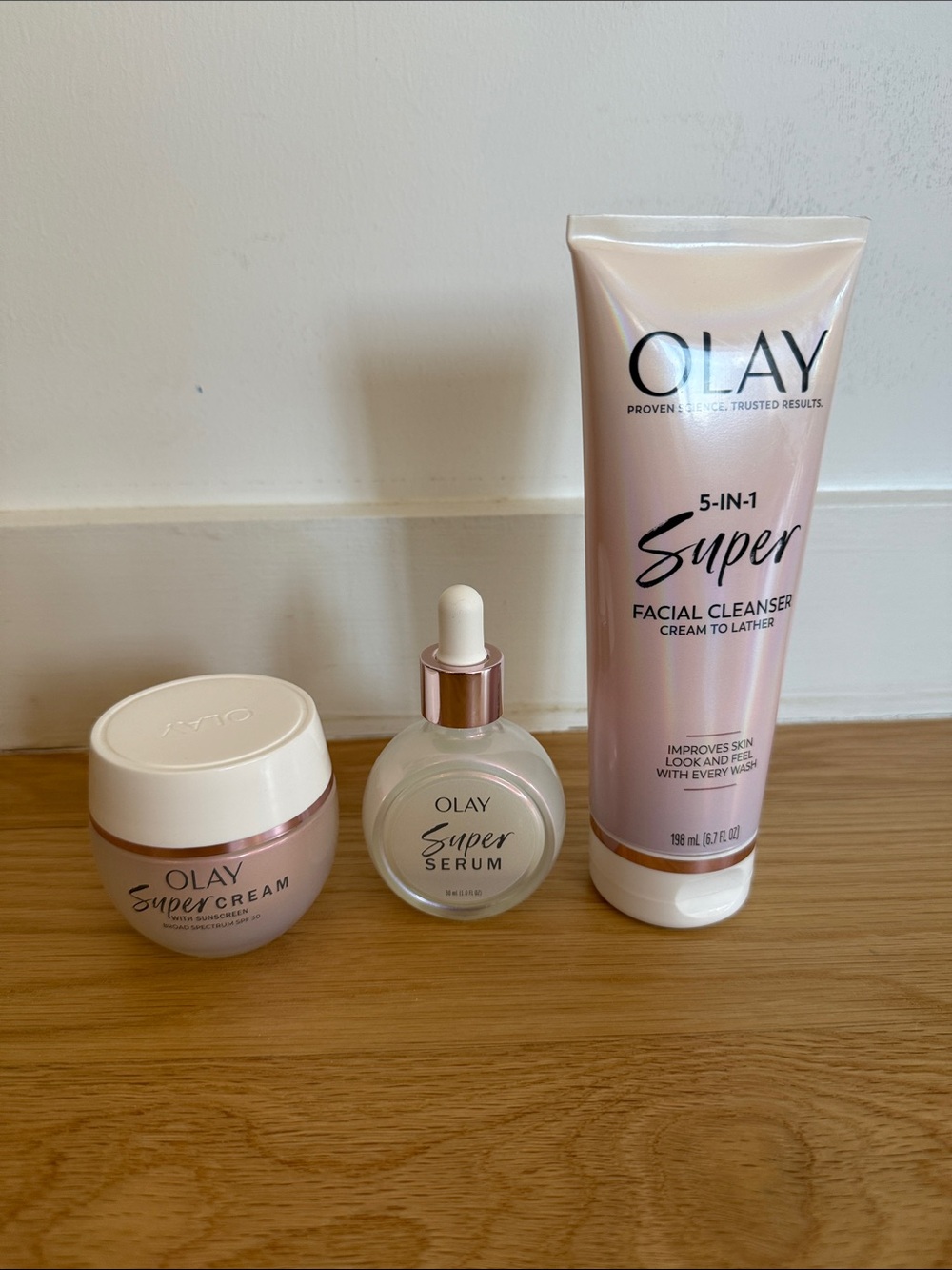 OLAY Pink Super 5-in-1 Facial Cleanser, Serum & Cream Set